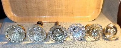 6 Old Salvaged Antique Vintage Crystal Glass Doorknobs 2 Stems 2  Wide 12 Point • $69.95