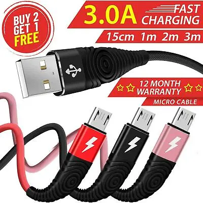 Micro USB Cable Data Sync Charger Charging Heavy Duty Braided Lead For Android • £3.49