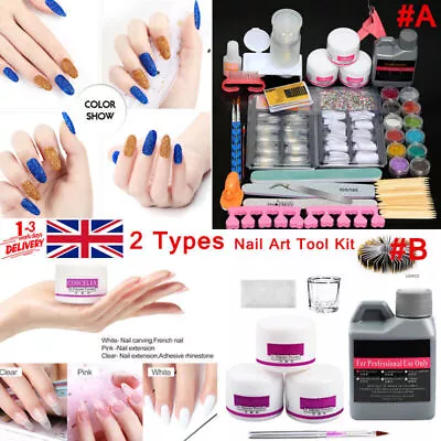 Acrylic Powder Liquid Set Nail Art Starter Set Manicure Kit False Nail Art Tips • £6.98