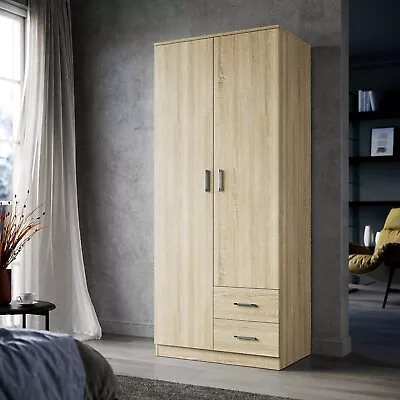 $334.90 • Buy 2 Door Solid Wooden Wardrobe Bedroom Cupboard Closet Storage Cabinet 180cm
