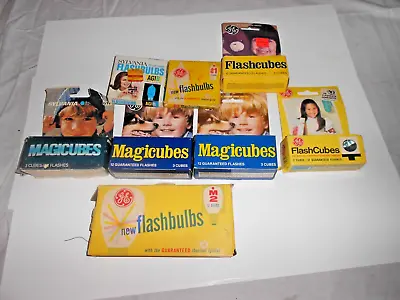 Vintage Flash Magic GE Sylvania Cubes 5 Boxes Flashcubes + 3 Boxes Flashbulbs • $25