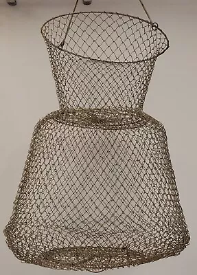 Vintage Metal Wire Basket Collapsible Fishing Catch Fish Keeper Hanging Basket • $29.80