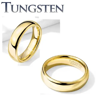 Mens Gold TUNGSTEN CARBIDE Wedding Ring Band Polished Comfort Fit Couple (27JB) • £15.42