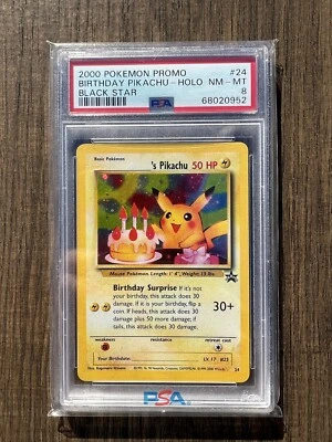 $109.99 • Buy PSA 8 2000 Holo Birthday Pikachu Black Star Promo 24 WOTC Pokemon Card NM-MT