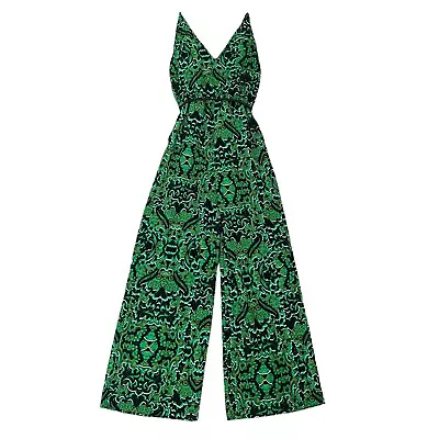 H&M Conscious Collection Size 4 Green Floral Print Sleeveless Wide Leg Jumpsuit • $36.99