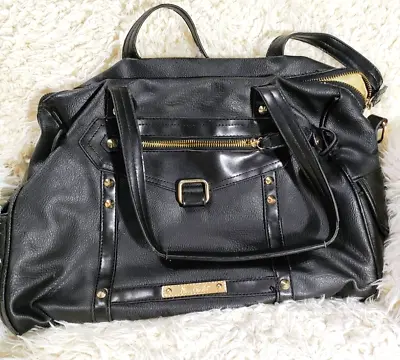 Miss Gustto Large Black Faux Leather Shoulder Bag Extra Pockets • $24