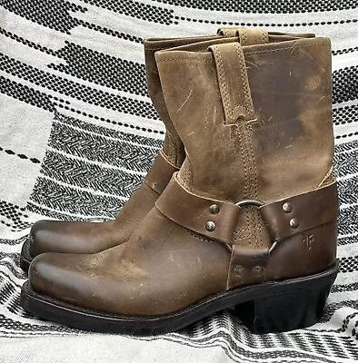 Frye Biker Harness Washed Oiled Vintage Leather Square Toe Boots Womens 5.5 M HA • $59