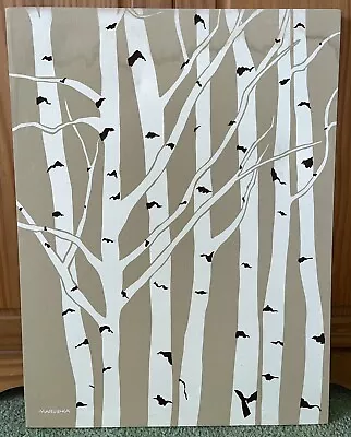 Vintage 1970s Marushka Canvas Screen Print Wall Art Birch Trees Forest • $99