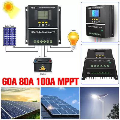 60A/80A/100A MPPT 12V/24V/36V/48V Solar Charge Controller Auto Solar PV Charger • £32.99