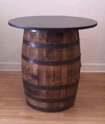  White Oak Whiskey Barrel Table With 36  Black Table Top-Reversible To Mahogany • $525