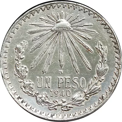 Mexico 1 Pesos 1940 Cap And Rays .720 Silver KM# 455. • $20