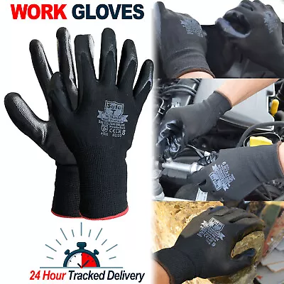 24 Pairs Nitrile Coated Black Nylon Work Gloves Builders Mechanics Gardening • £2.49