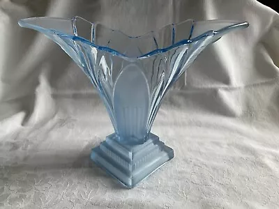 Lge. Blue Art Deco Frosted/Clear Glass  Greta  Vase Walther&Sohne Germany 1930’s • £40