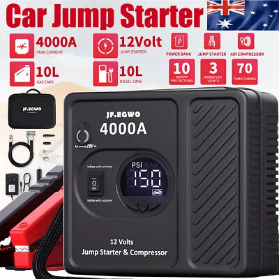 JFEGWO Jump Starter 4000A Portable Air Compressor Power Bank Battery Heavy Duty • $163.95