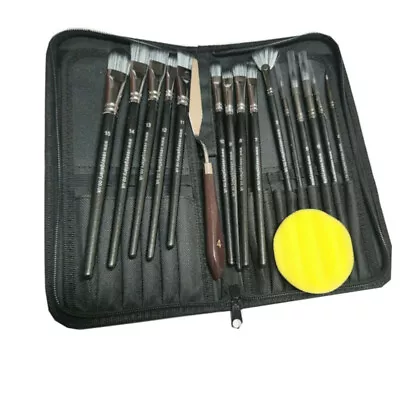 Artist Paint Brush Set 15pc. Palette Tool Sponge & Soft Case. By Vesey Gallery • £9.26