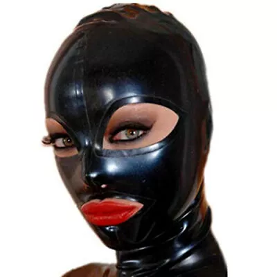 $33.24 • Buy Black Latex Hood Back Zipper Open Eyes Mouth Beautiful Girl Rubber Mask Cosplay