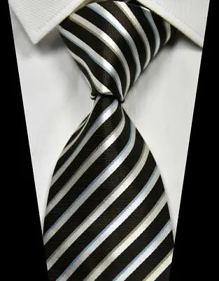 New Classic Striped Brown White 100% Silk Men's Necktie Neck Tie 3.15''(8CM) • $9.99