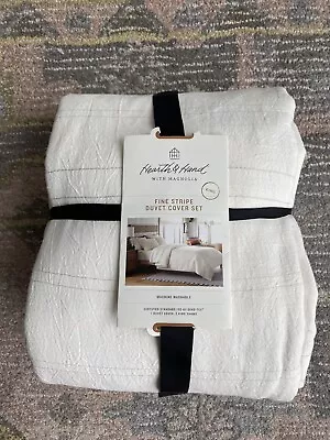 3pc King Fine Lined Linen Blend Duvet Set Sour Cream  Hearth & Hand Magnolia • $75