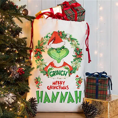 £14.95 • Buy Personalised Grinch Santa Sack Christmas Bag Present Xmas Stocking Gift NS068