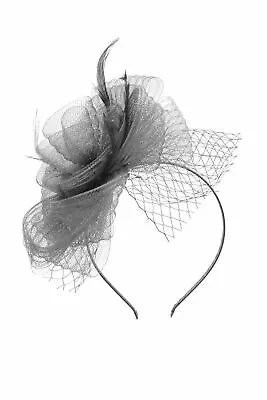 Womens Flower Feather Hair Hat Fascinator Headband Clip Mesh Wedding Royal Ascot • £9.55