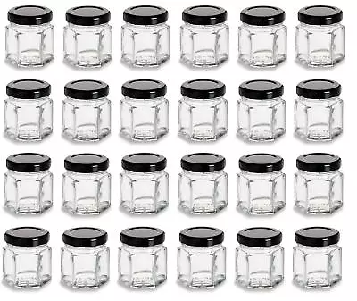 Nakpunar 24 Pcs 1.5 Oz Mini Hexagon Glass Jars With Black Plastisol Lined Lids • $26.99