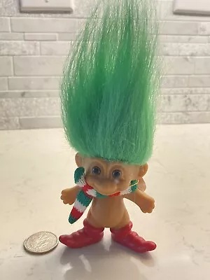 Vintage Merry Little Troll Russ 3  Christmas Elf Troll Santa's Elf Green Hair • $16.20