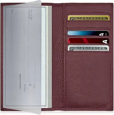 Genuine Leather Checkbook Cover Card Holder Wallet For Men & Women RFID Blocking • $16.99