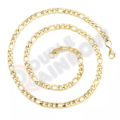 Men Women Figaro Necklace Chain Stainless Steel Gold/Black Plated 3mm-12mm Link • $7.23