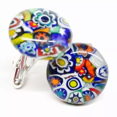 Unique SOMA LINK 'Confetti' Round Silver Murano Glass Millefiori Cufflinks • £15