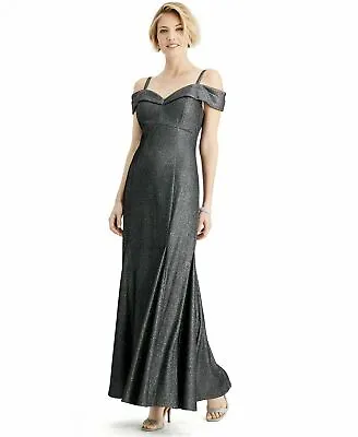 R & M Richards Cold-Shoulder Metallic Mermaid Gown Dark Silver 10 $139 • $49.99