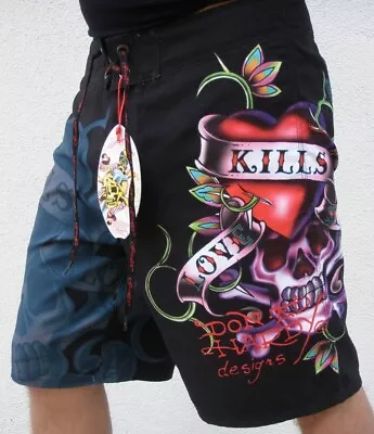 Ed Hardy Skull Heart Tattoo Love Kills Slowly Mens Swim Trunks Board Shorts 33 • $71.95