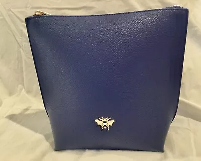 Alice Wheeler London Navy Leather Clutch Bag Purse Gold Zipper • $39.99