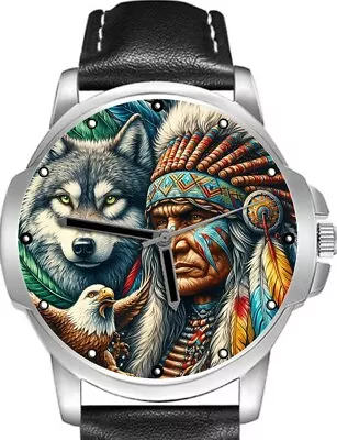 Eagle Wolf And The Red Indian Tribal Cheif Unique Wrist Watch FAST UK • $98.64