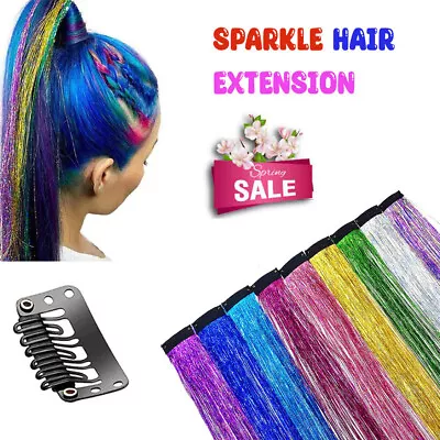 2x Clip In Long Hair Extensions Sparkle Glitter Rainbow Highlight Party Wedding  • £1.99