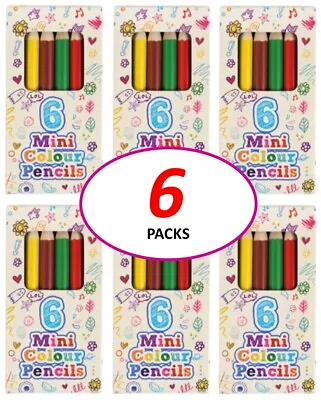 6 PACKS X 6 MINI COLOURING CHILDRENS PENCILS Small Party Bag Fillers Art Craft • £3.89
