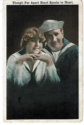 Vintage 1900s Sailer Lovers  Through Far Apart Speaks To Heart  Postcard Navy • $4.99