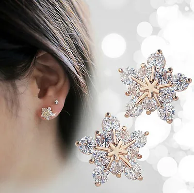 $16.99 • Buy New 925 Sterling Silver Ladies Snow Snowflake Swarovski Crystal Stud Earrings
