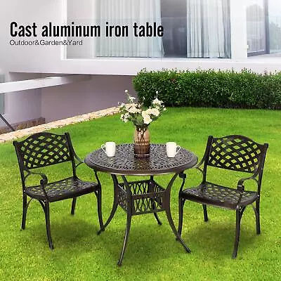 Round Cast Aluminum Outdoor Dining Table With Chair Garden Patio Furniture Set • $199.99