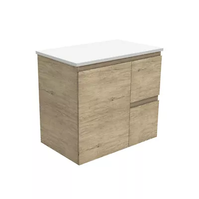 Fienza Bathroom Vanity 750 Cabinet Wall Hung Cupboard Two Drawer Scandi Oak 75SR • $399