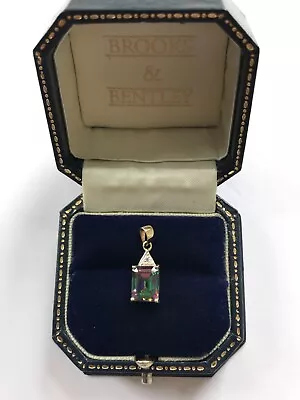 9ct Gold Emerald Cut Mystic Topaz & Diamond Pendant • $189.49