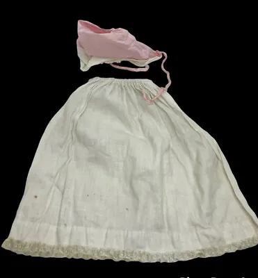 Antique Cotton And Lace Doll Skirt And Bonnet  • $18