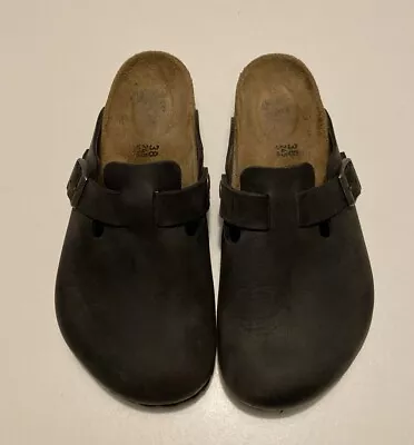 Birkenstock Unisex Boston Clogs Black Oiled Leather 38 Excellent Condition • $85