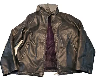 Motorcycle Jacket Mens Medium American Breed Pleather Black Removable Hood • $36.99