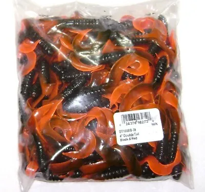 100 Mister Twister 4 Inch Double Tail Curly Tail Grub Lures Black/red • $18.99