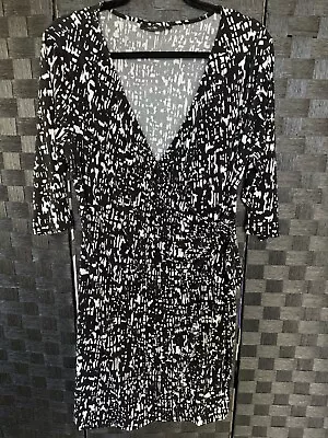 Apt. 9 Women's Black & White V Neck Tie Waist Dress XL 3/4 Sleeve • $8.95