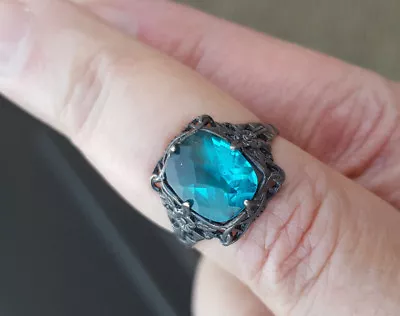 Old Teal Spinel/zircon Ring In Amazing 925 Sterling Filigree Setting Size 6.75 • $199