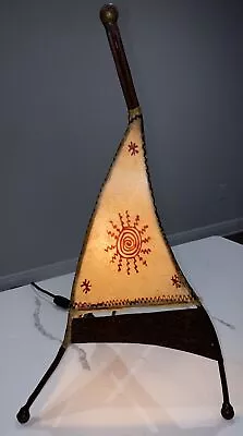 Hand Made Table Light Moroccan Goat Skin/ Henna Lamp Brown 20” • $60