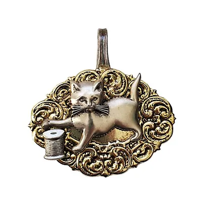 Vintage Silver Spoon Pendant Kitten & Yarn Theme Cat Pendant 3.25 X 3.25 Inches • $24.99