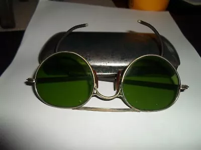 Vintage Bausch & Lomb Safety/Sun (?) Glasses Green Lens W/Metal Case Round Shape • $35