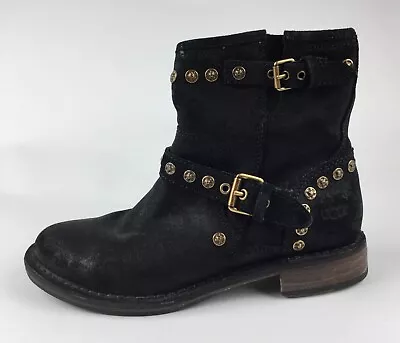 UGG Australia Fabrizia Womens Black Leather Ankle Boots Shearling Footbed US 6.5 • $59.99